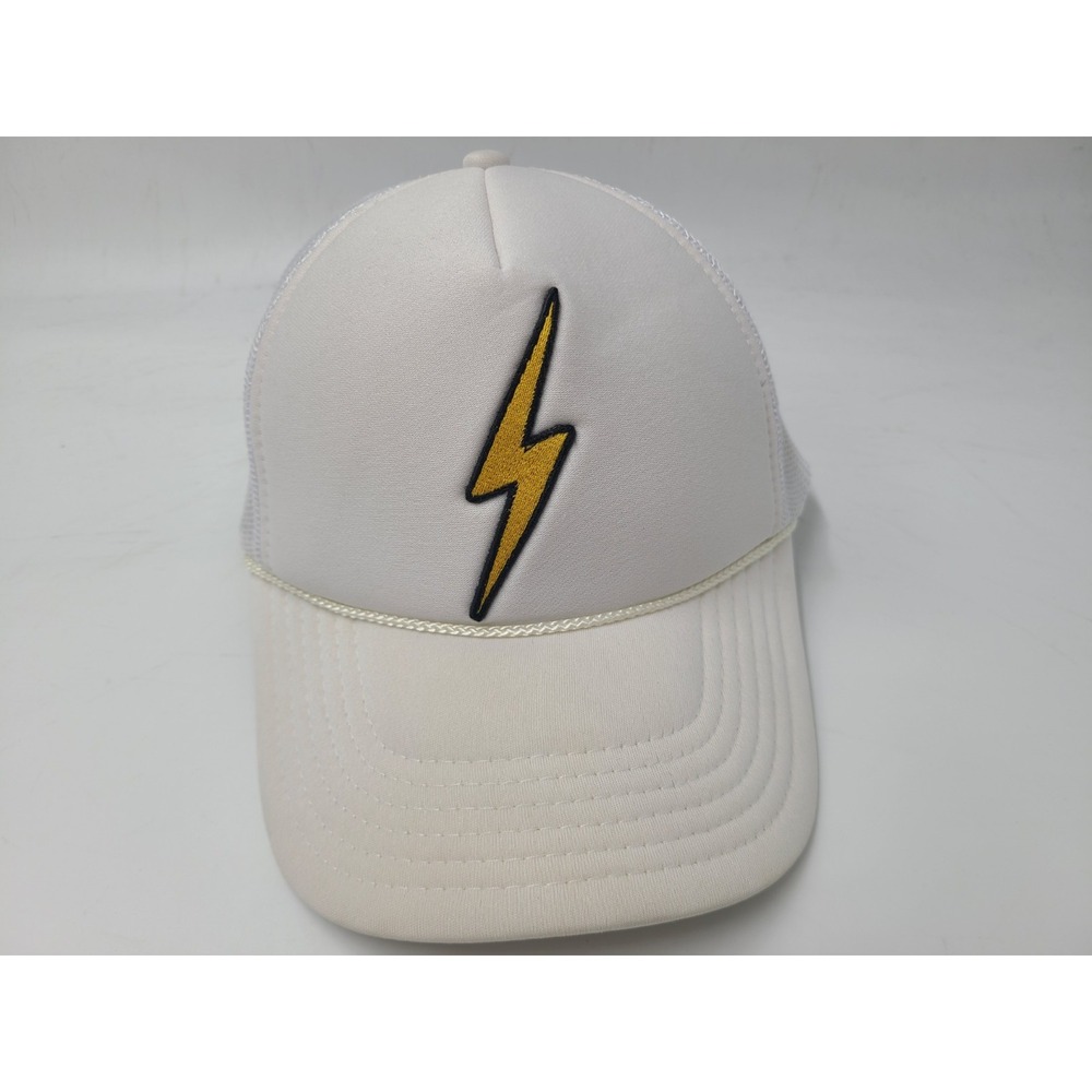 Aviator Nation Lightning‎ Bolt Mesh Trucker Snapback Hat Cap Polyester Men White